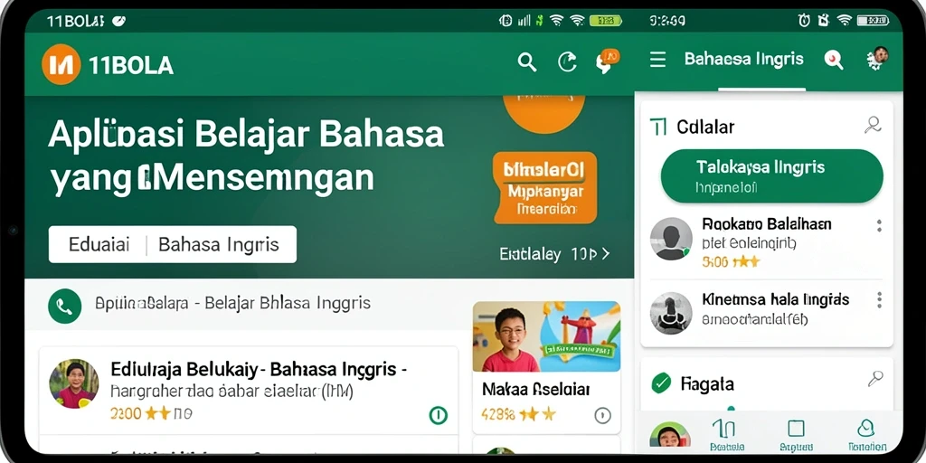 Antarmuka pengguna 11BOLA yang menarik dan interaktif untuk belajar bahasa Inggris.