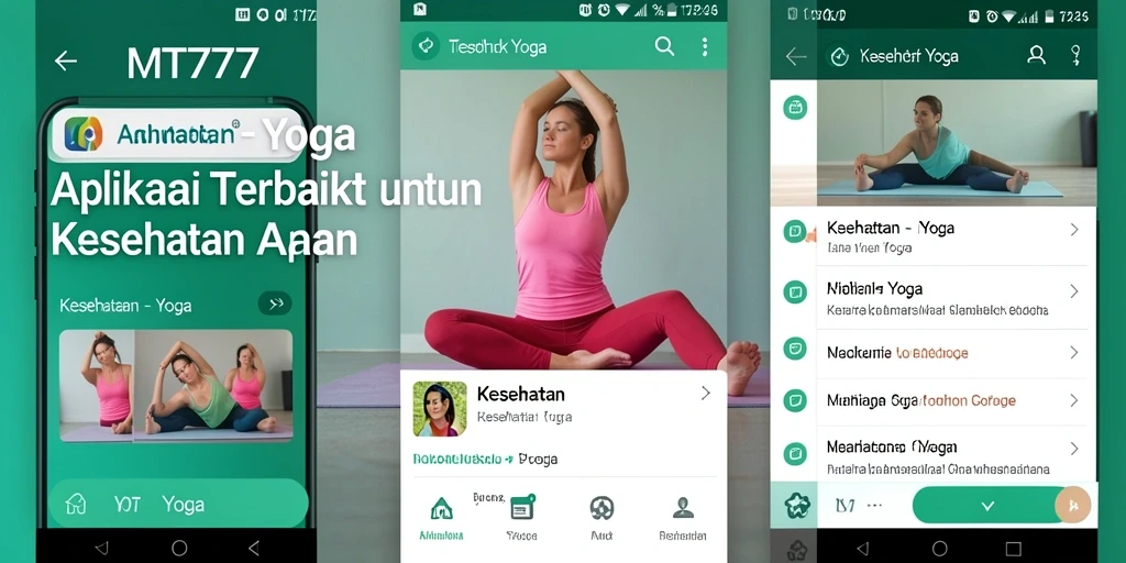 Screenshot utama MT777 menampilkan antarmuka latihan yoga yang interaktif.