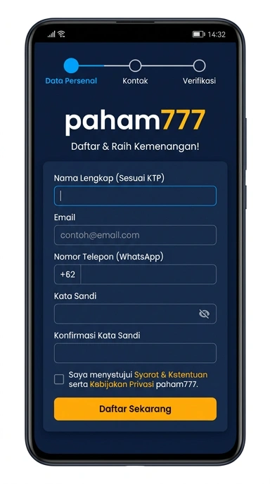 Tampilan halaman daftar paham777